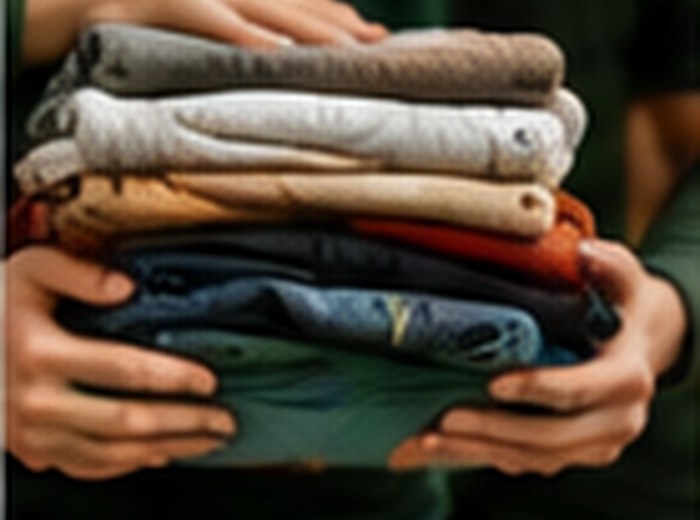 A folded stack of clean clothes