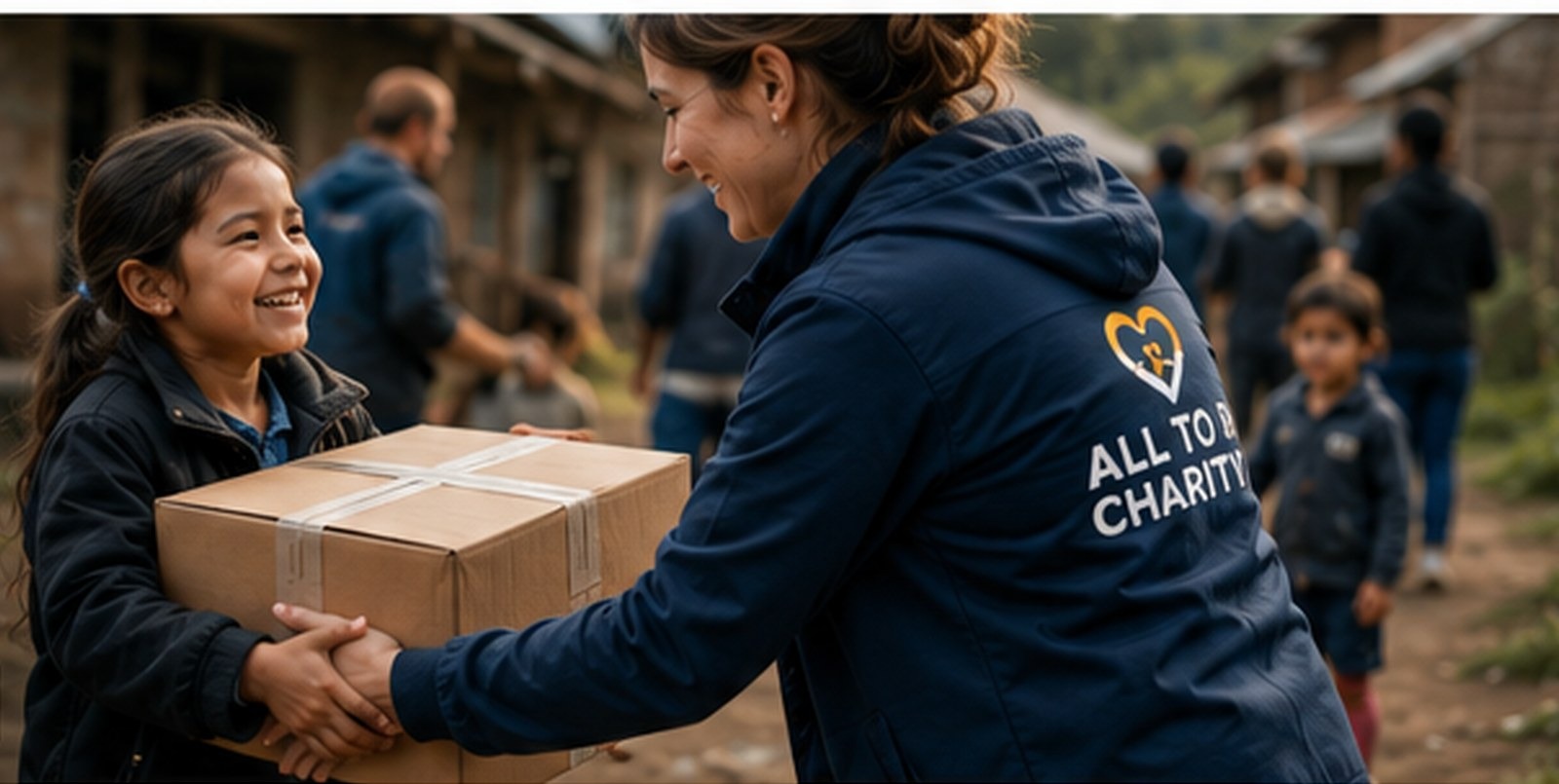 A volunteer handing over essential supplies